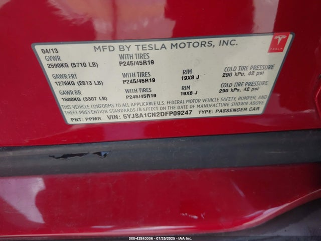 2013 TESLA MODEL S 5YJSA1CN2DFP09247 Photo 8