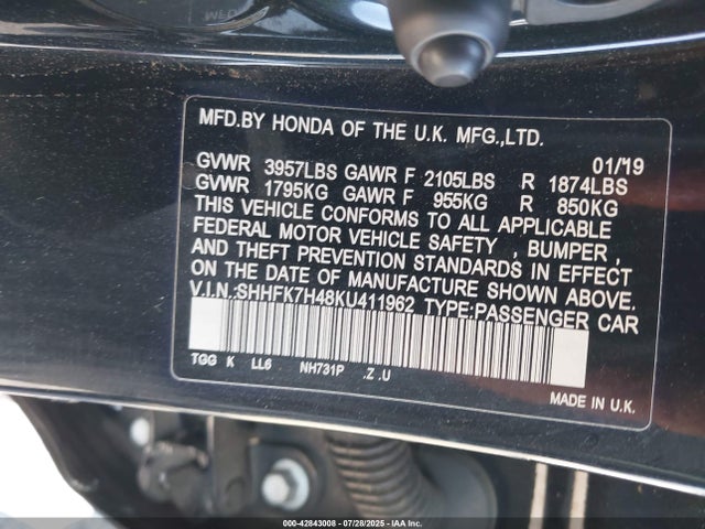 SHHFK7H48KU411962 Honda l15ba