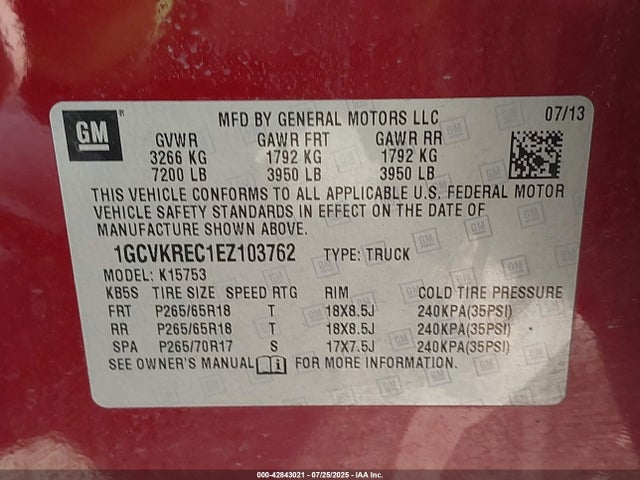 1GCVKREC1EZ103762 Chevrolet l83 - vvt, afm (active fuel management), aluminum