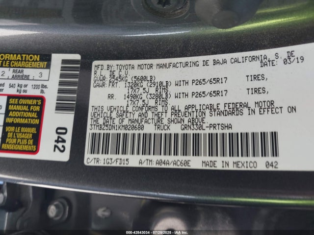 Toyota 2gr-fks 2019 3TMBZ5DN1KM020680 Image 9