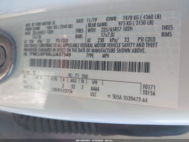 Ford 2020 2020 1FMCU0F69LUA57349 Image 9
