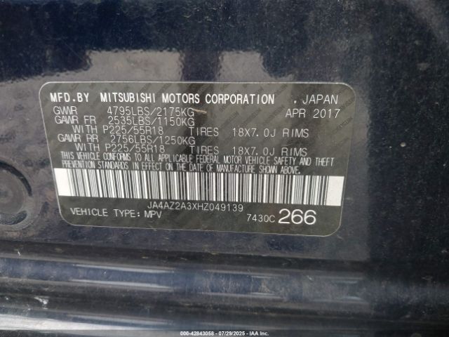 2017 MITSUBISHI OUTLANDER JA4AZ2A3XHZ049139 Photo 8