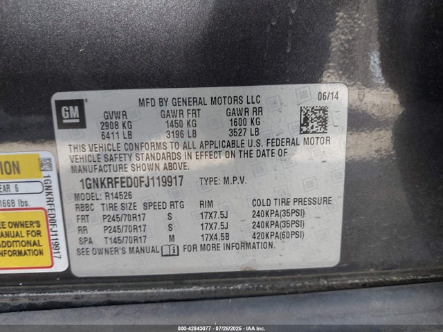 Chevrolet llt 2015 1GNKRFED0FJ119917 Image 9