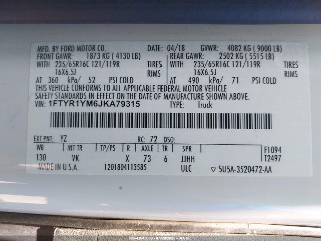 1FTYR1YM6JKA79315 Ford 2018