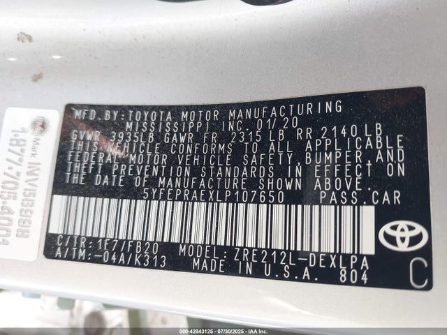 5YFEPRAEXLP107650 Toyota 2zr-fae