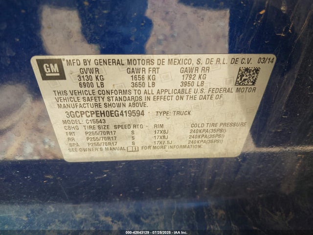 3GCPCPEH0EG419594 Chevrolet lv3 - vvt, aluminum, e85 max