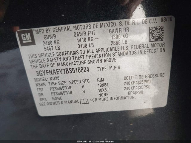 2011 CADILLAC SRX 3GYFNAEY7BS518824 Photo 8