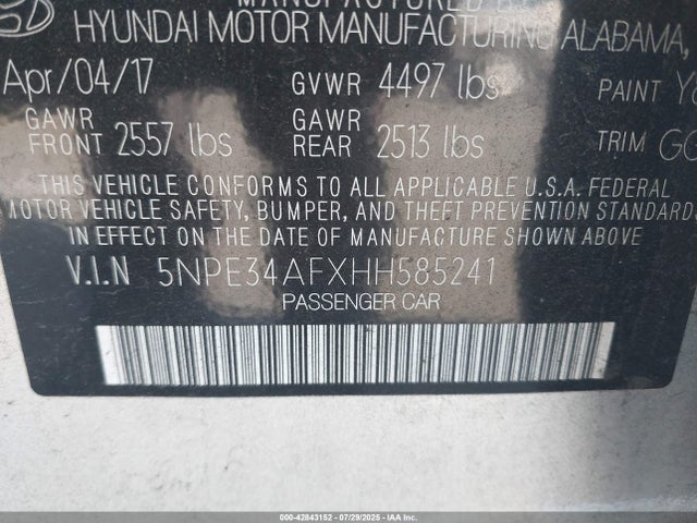 5NPE34AFXHH585241 Hyundai 2017