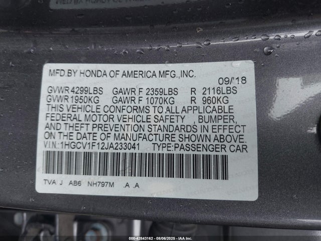 Honda l15be 2018 1HGCV1F12JA233041 Image 9