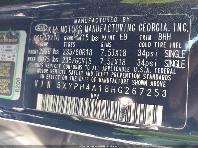 5XYPH4A18HG267253 KIA Sorento