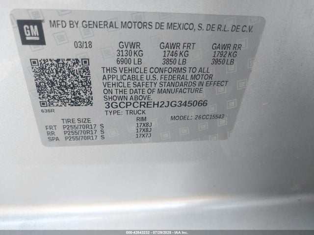 3GCPCREH2JG345066 Chevrolet lv3 - gen 5, sidi, vvt: variable valve timing, e85 max, alum