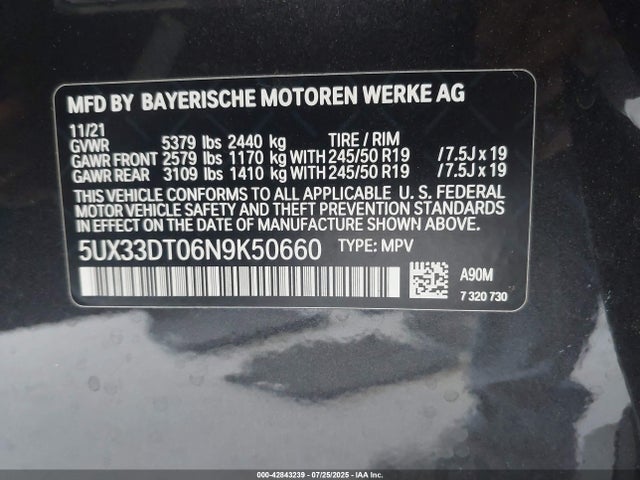 5UX33DT06N9K50660 BMW 2022