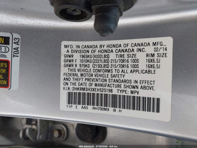 2HKRM3H3XEH525198 Honda k24z7