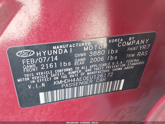 KMHDH4AE0EU126172 Hyundai dohc mpi nu