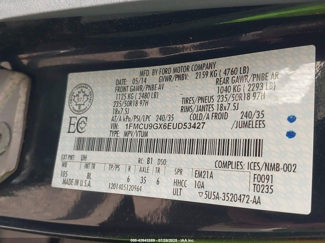 1FMCU9GX6EUD53427 Ford 2014