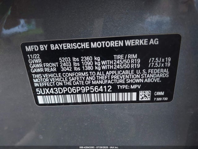 5UX43DP06P9P56412 BMW X3