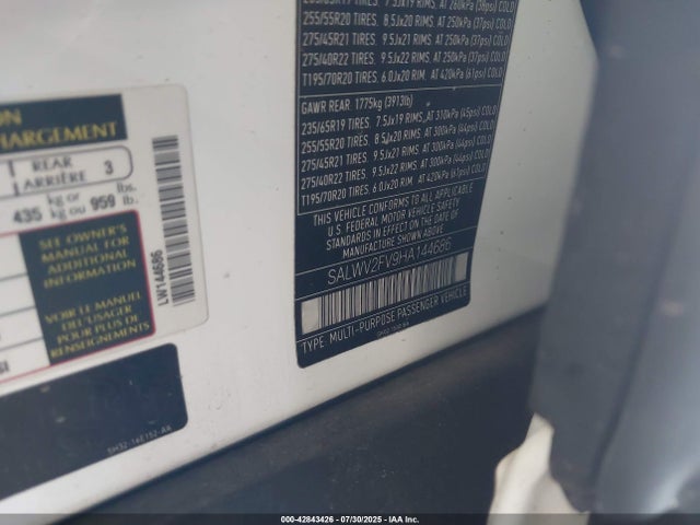 Land Rover s/c lev3 sulev30 2017 SALWV2FV9HA144686 Image 9