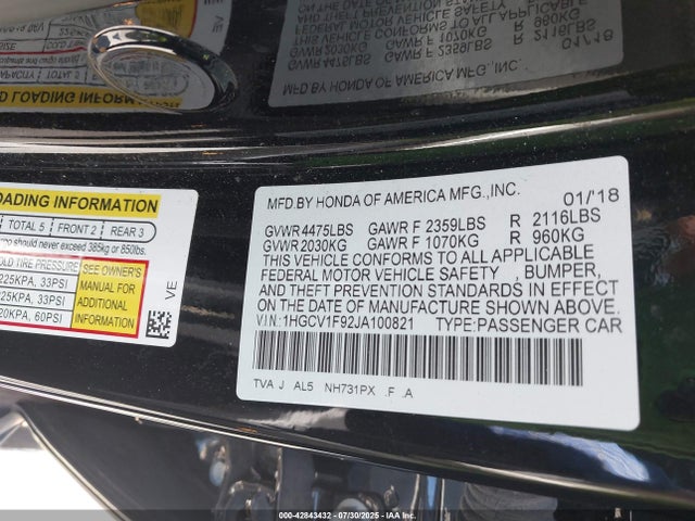 1HGCV1F92JA100821 Honda l15be
