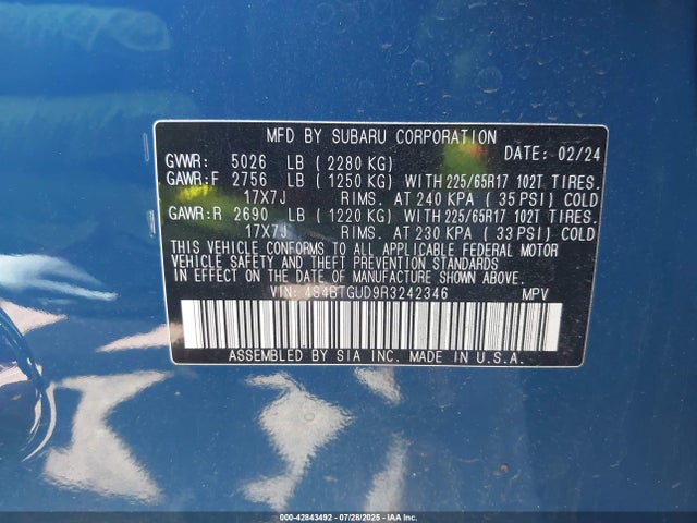 4S4BTGUD9R3242346 Subaru u4