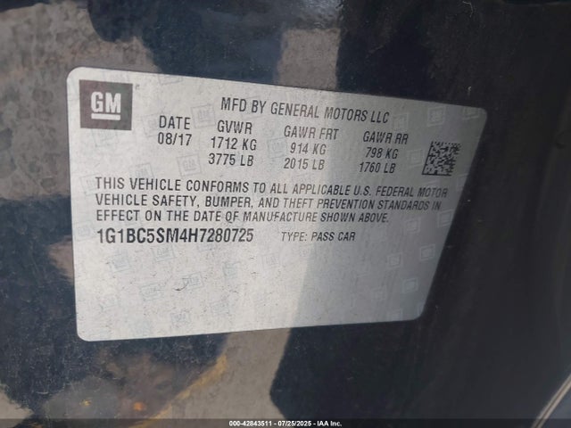 1G1BC5SM4H7280725 Chevrolet le2 -di: direct injection, vvt: variable valve timing, gen, alum