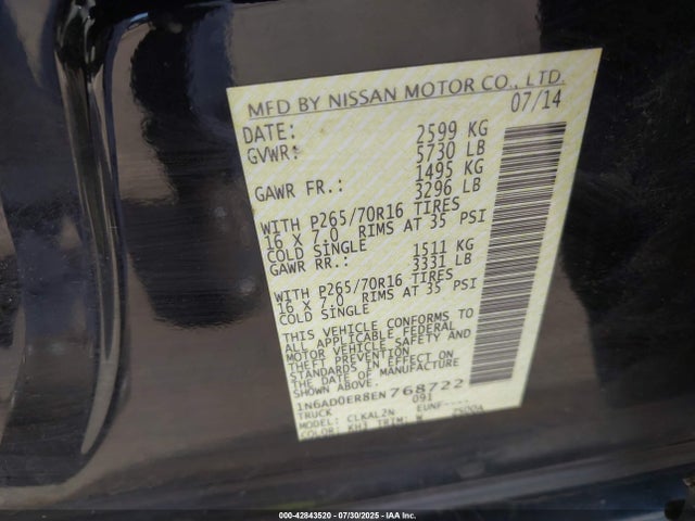 1N6AD0ER8EN768722 Nissan Frontier