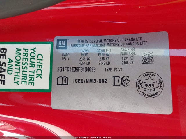 Chevrolet lfx 2015 2G1FD1E39F9104629 Image 9