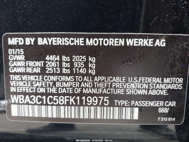 BMW 328I 2015 WBA3C1C58FK119975 Image 9