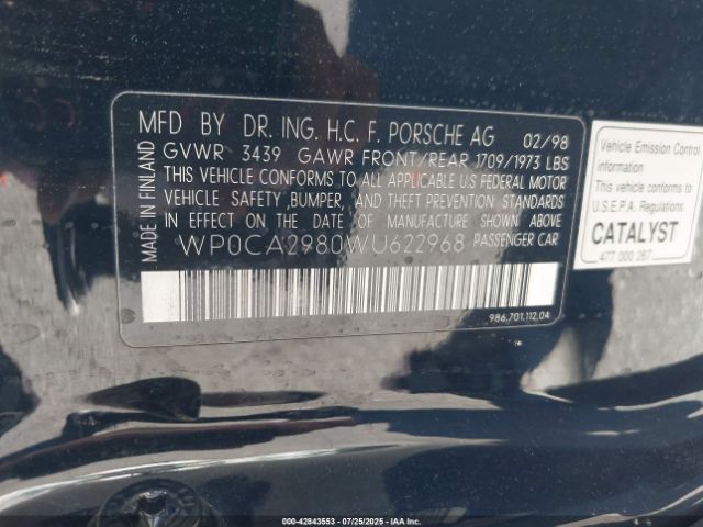 1998 PORSCHE BOXSTER WP0CA2980WU622968 Photo 8