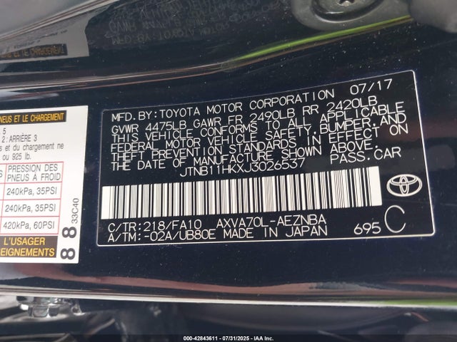 JTNB11HKXJ3026537 Toyota a25a-fks