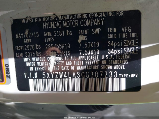 5XYZW4LA3GG307233 Hyundai t-gdi theta ii