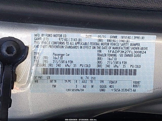 1FADP3K27FL300824 Ford 2015