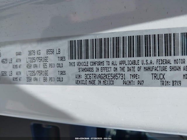 3C6TRVAG2KE505731 RAM 2019