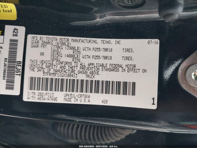 5TFRM5F11GX108413 Toyota 1ur-fe