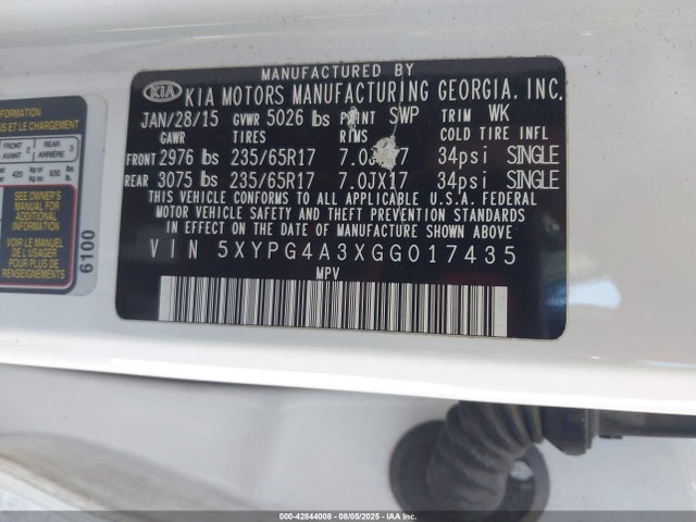 5XYPG4A3XGG017435 KIA dohc gdi theta ii
