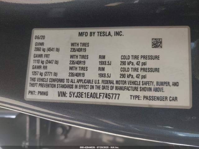2020 TESLA MODEL 3 5YJ3E1EA0LF745777 Photo 8