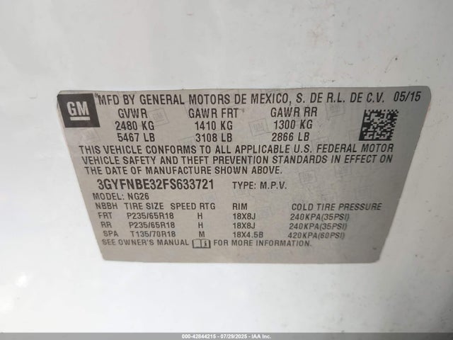 2015 CADILLAC SRX 3GYFNBE32FS633721 Photo 8