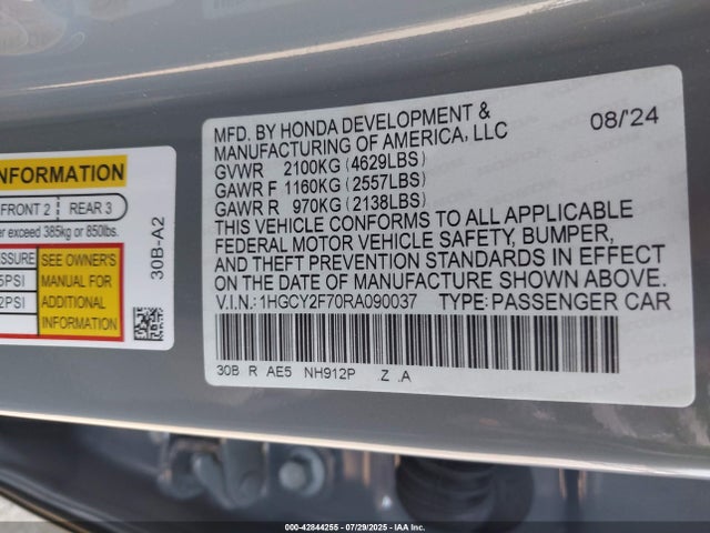 1HGCY2F70RA090037 Honda lfc5