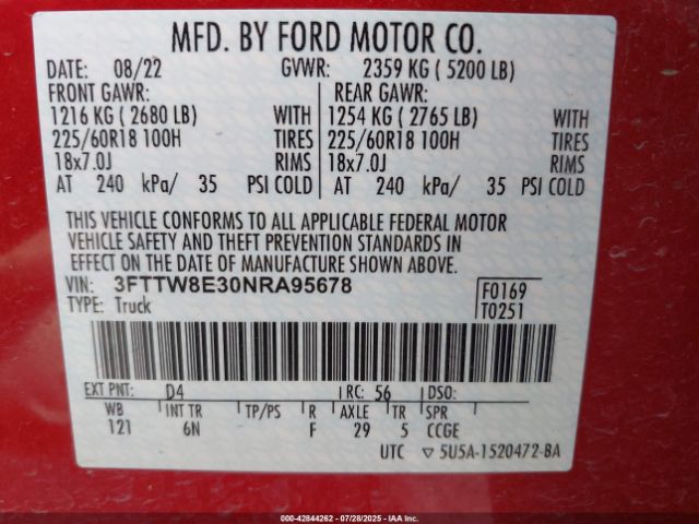 2022 FORD MAVERICK 3FTTW8E30NRA95678 Photo 8