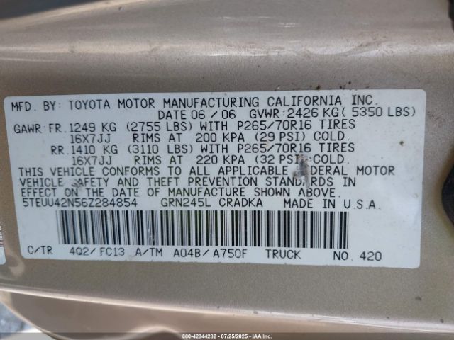 2006 TOYOTA TACOMA 5TEUU42N56Z284854 Photo 8