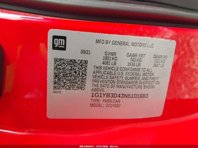 1G1YB3D43N5101693 Chevrolet lt2