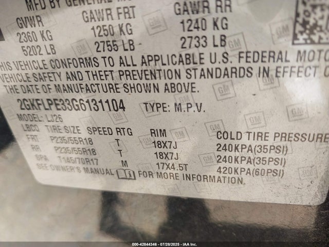 2GKFLPE33G6131104 GMC lfx - sidi, vvt, e85 max, aluminum