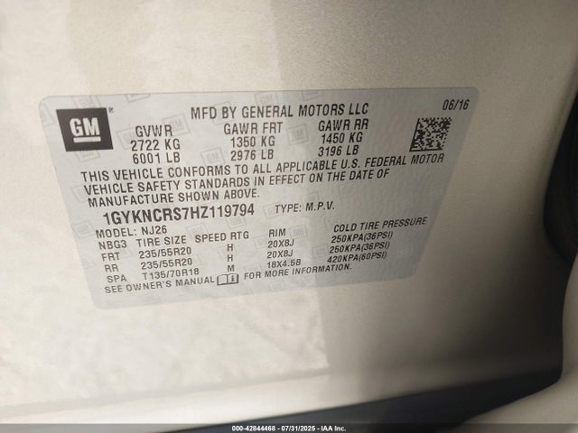 2017 CADILLAC XT5 1GYKNCRS7HZ119794 Photo 8