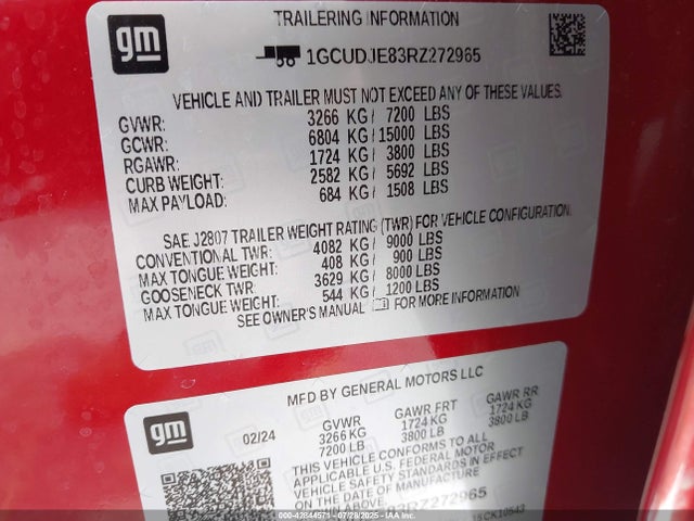 1GCUDJE83RZ272965 Chevrolet lz0