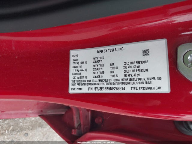 2022 TESLA MODEL 3 5YJ3E1EB5NF266914 Photo 8