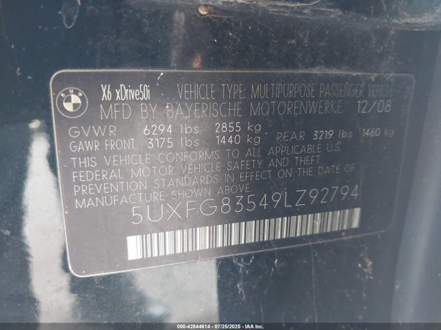 2009 BMW X6 5UXFG83549LZ92794 Photo 8