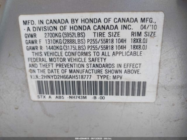 2010 ACURA MDX 2HNYD2H66AH518777 Photo 8