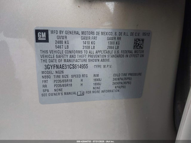 2012 CADILLAC SRX 3GYFNAE31CS614955 Photo 8