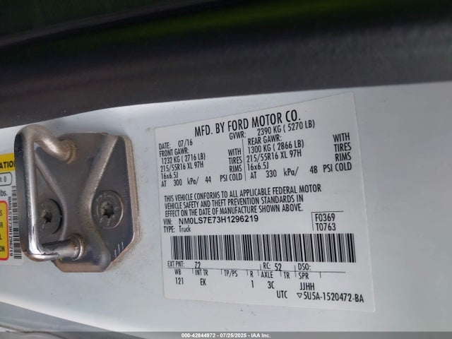 Ford 2.5l dohc pfi 2017 NM0LS7E73H1296219 Image 9