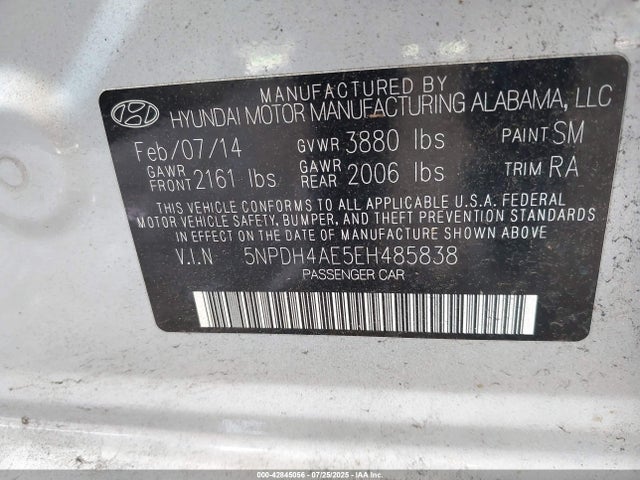 Hyundai dohc mpi nu 2014 5NPDH4AE5EH485838 Image 9