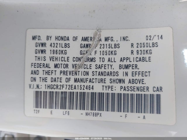 Honda k24w1 2014 1HGCR2F72EA152464 Image 9